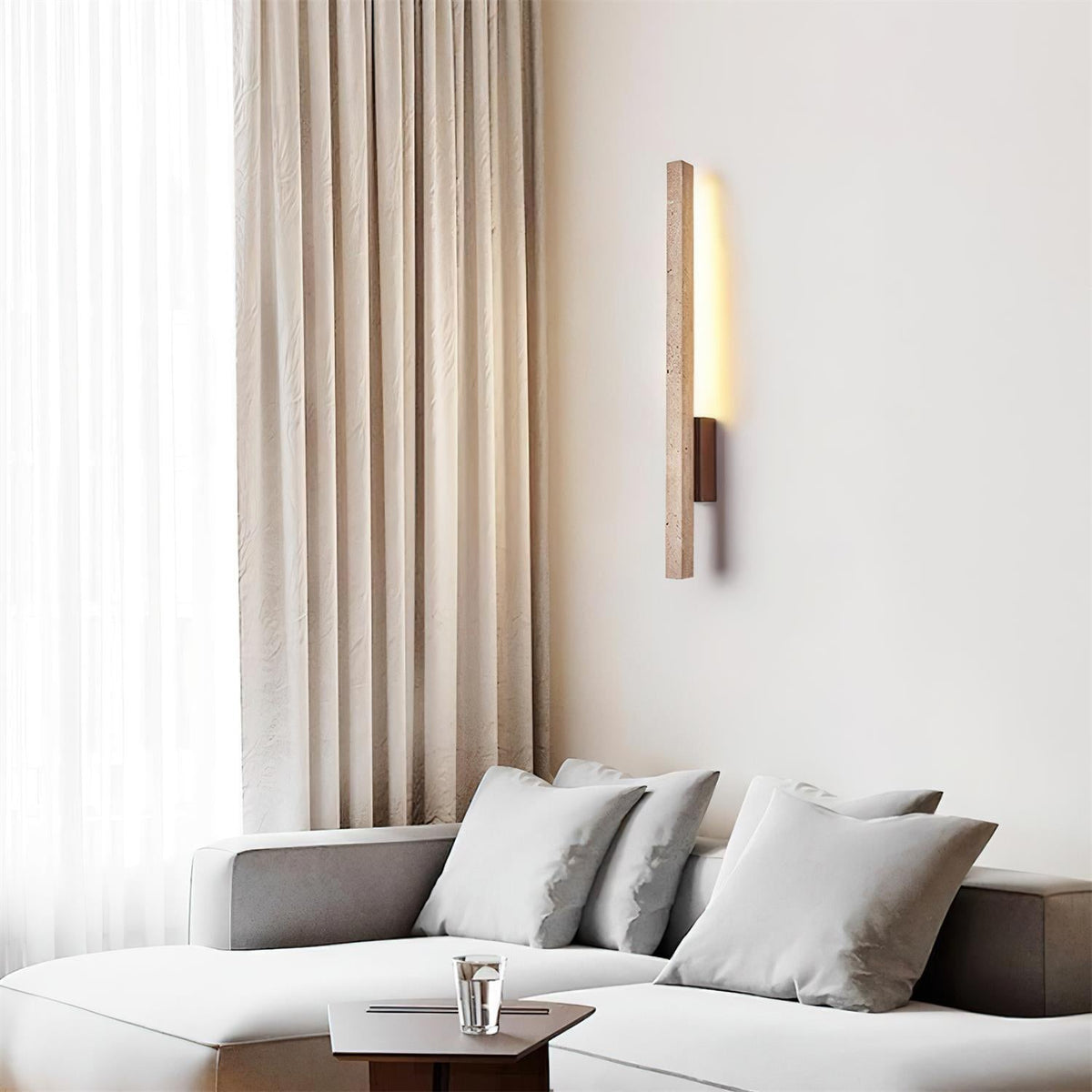 Walnut Wood Finish Slim Travertine Wall Lamp