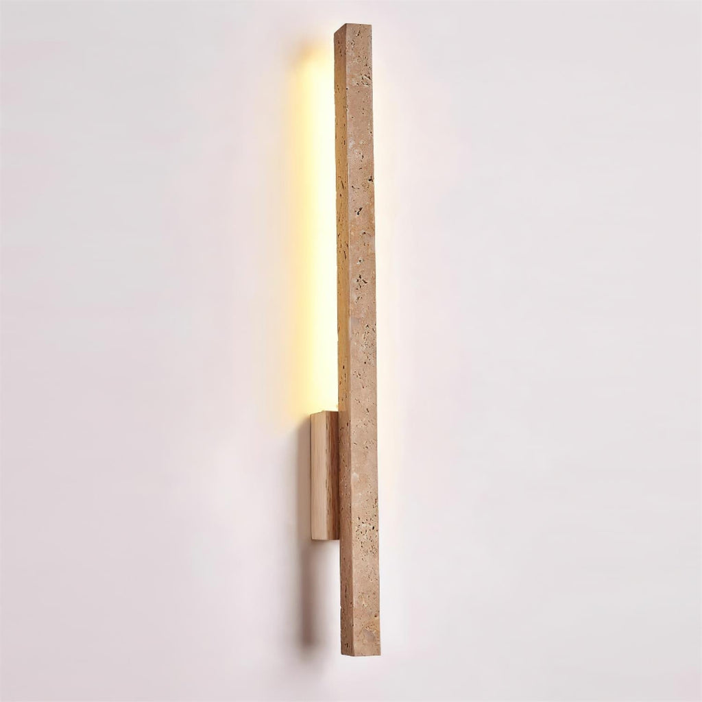 Walnut Wood Finish Slim Travertine Wall Lamp