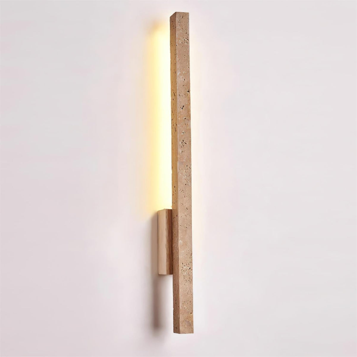 Walnut Wood Finish Slim Travertine Wall Lamp