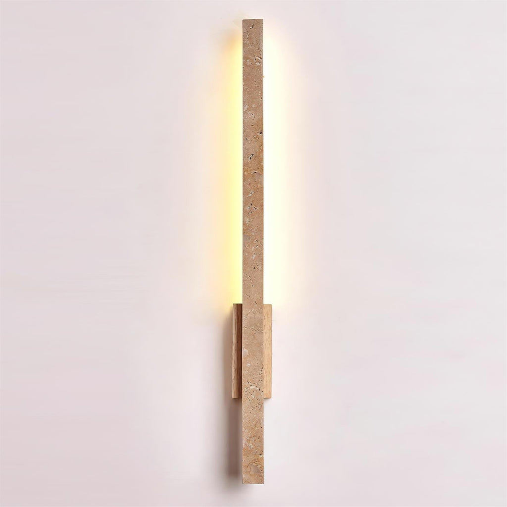 Walnut Wood Finish Slim Travertine Wall Lamp