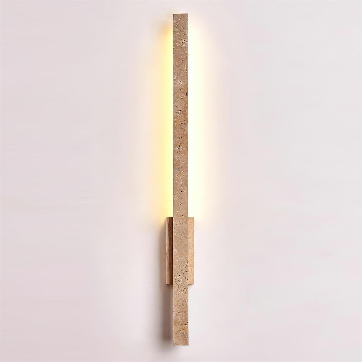 Walnut Wood Finish Slim Travertine Wall Lamp
