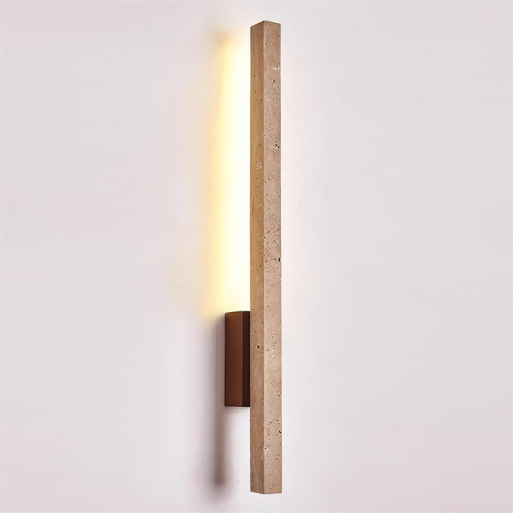 Walnut Wood Finish Slim Travertine Wall Lamp