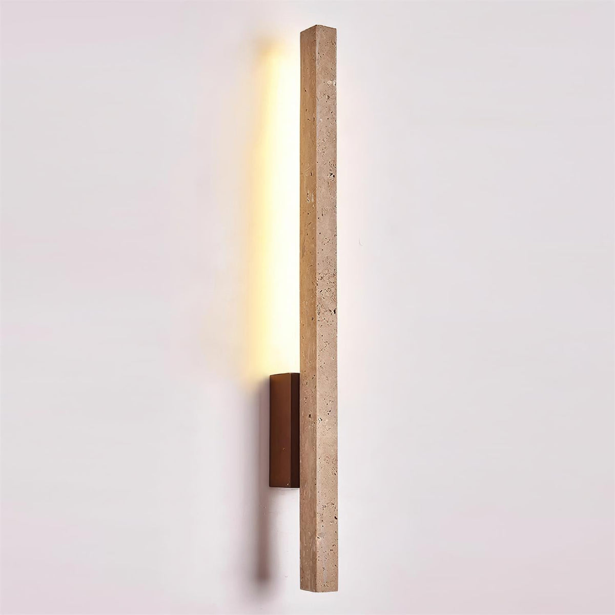 Walnut Wood Finish Slim Travertine Wall Lamp