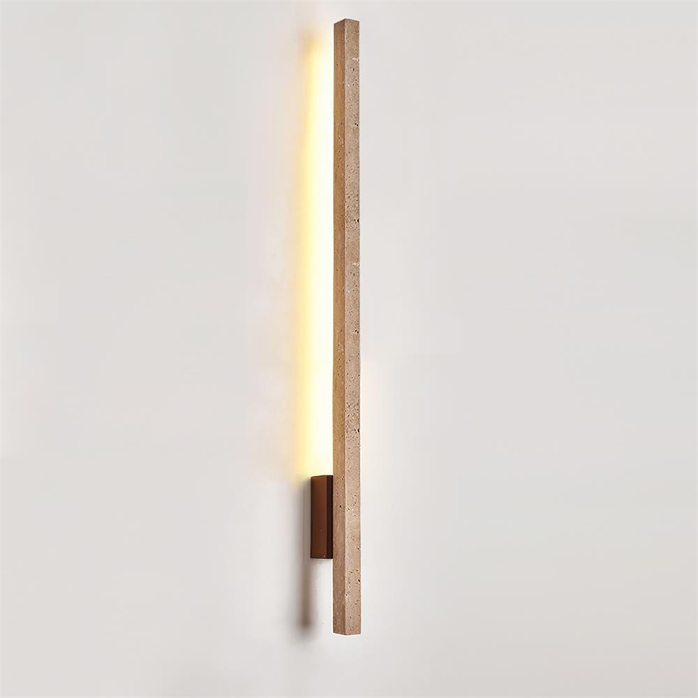 Walnut Wood Finish Slim Travertine Wall Lamp