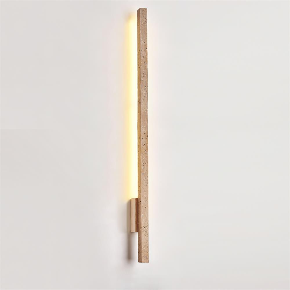 Walnut Wood Finish Slim Travertine Wall Lamp