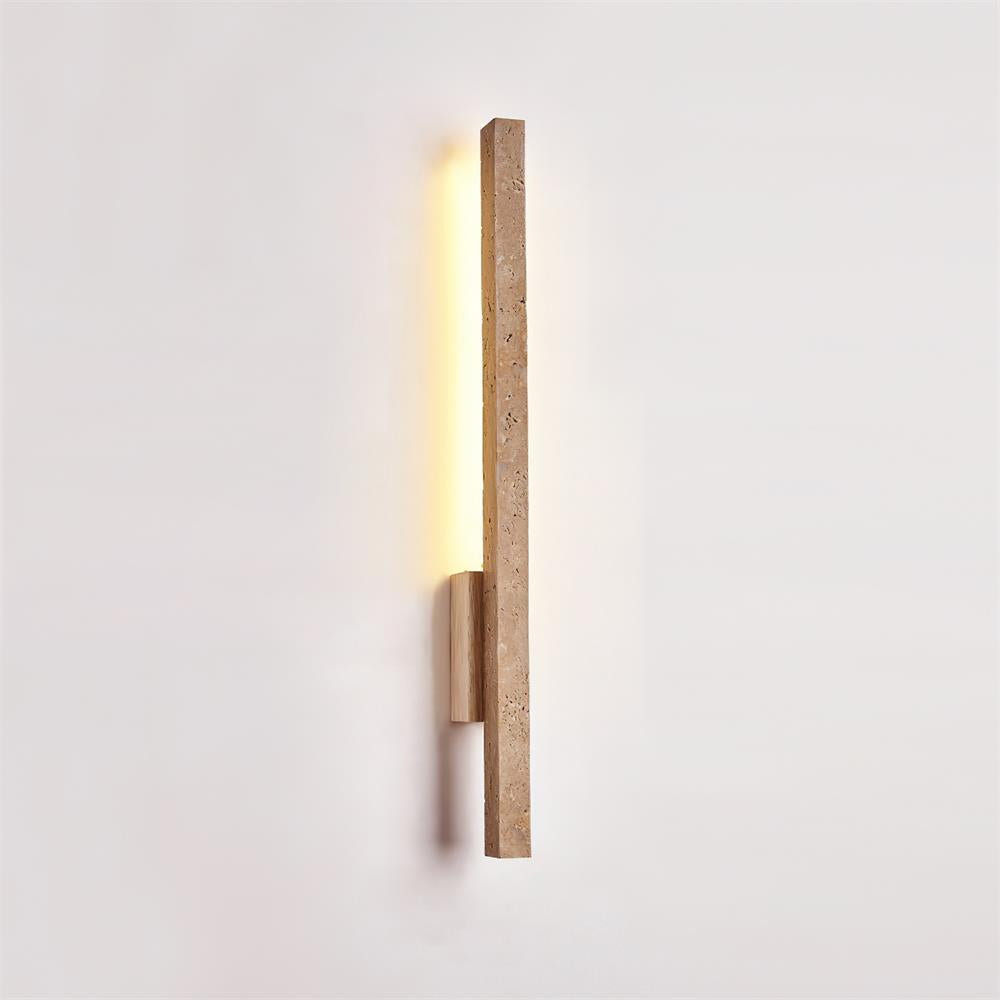 Walnut Wood Finish Slim Travertine Wall Lamp