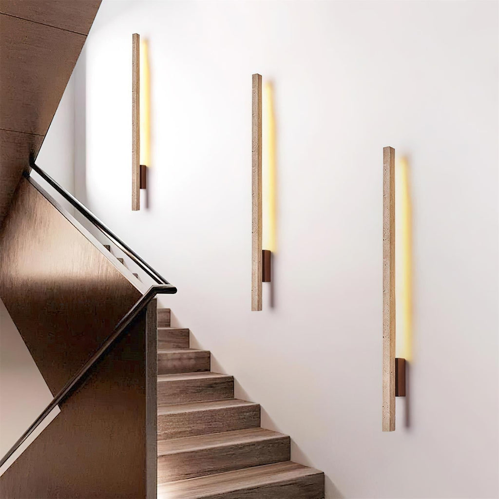 Walnut Wood Finish Slim Travertine Wall Lamp