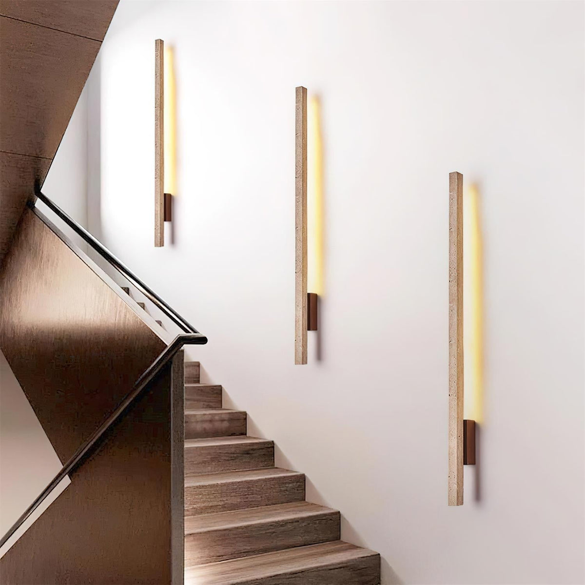 Walnut Wood Finish Slim Travertine Wall Lamp
