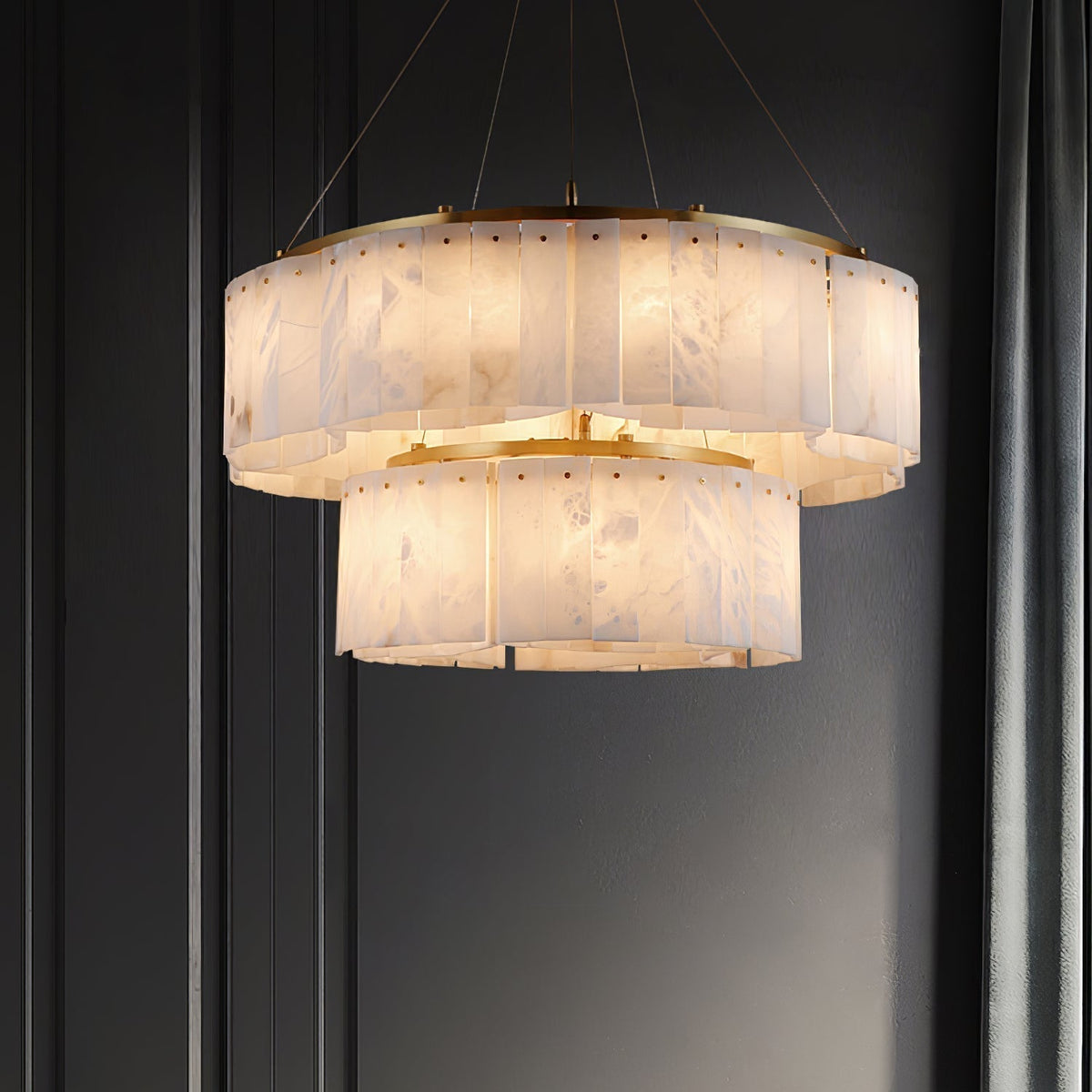 Alabaster Double Tier Pendant Light With Warm Glow
