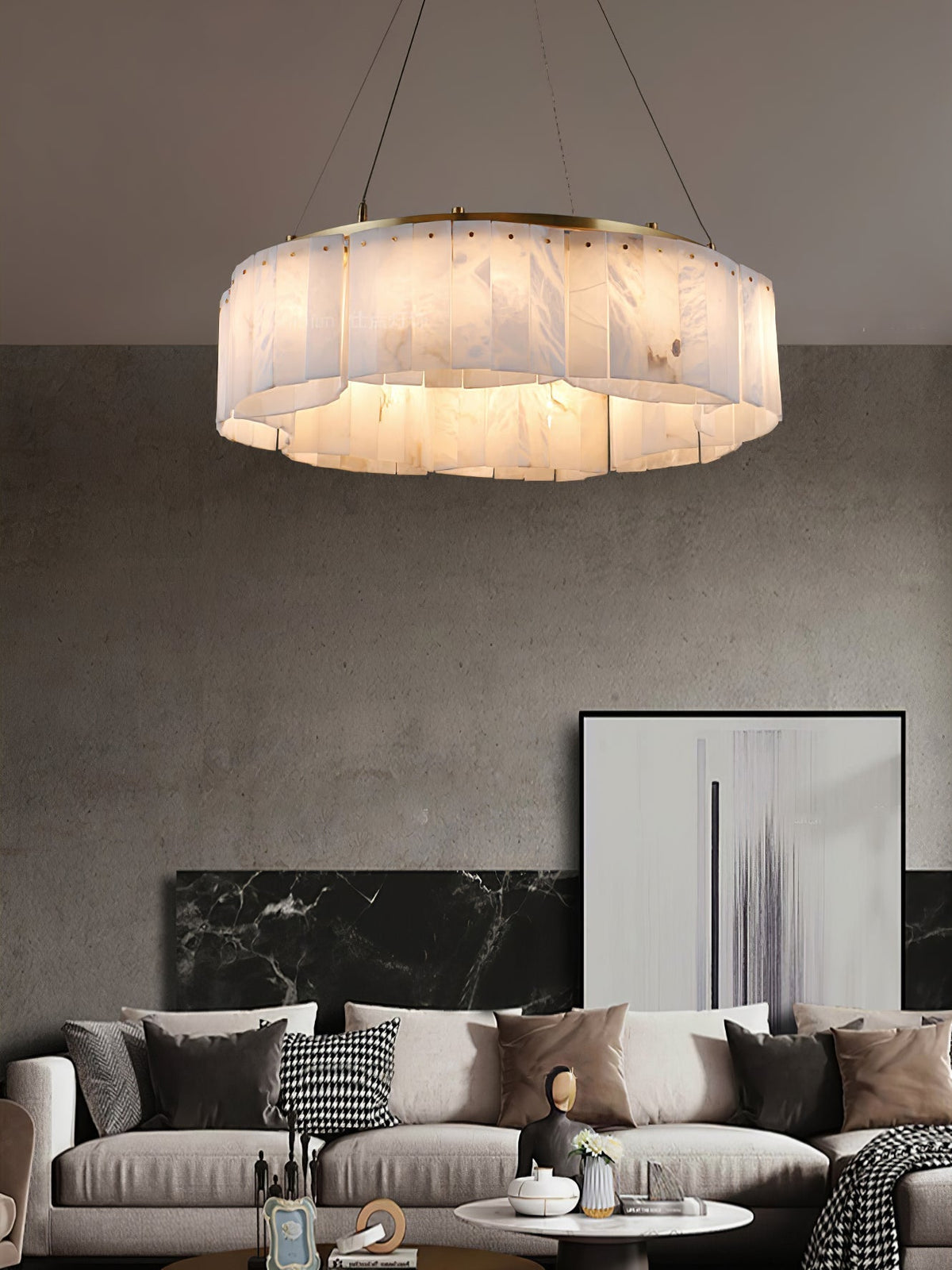 Alabaster Double Tier Pendant Light With Warm Glow