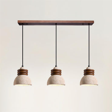 Dome Ambient Pendant Lamp With Walnut Wood Rings And Travertine