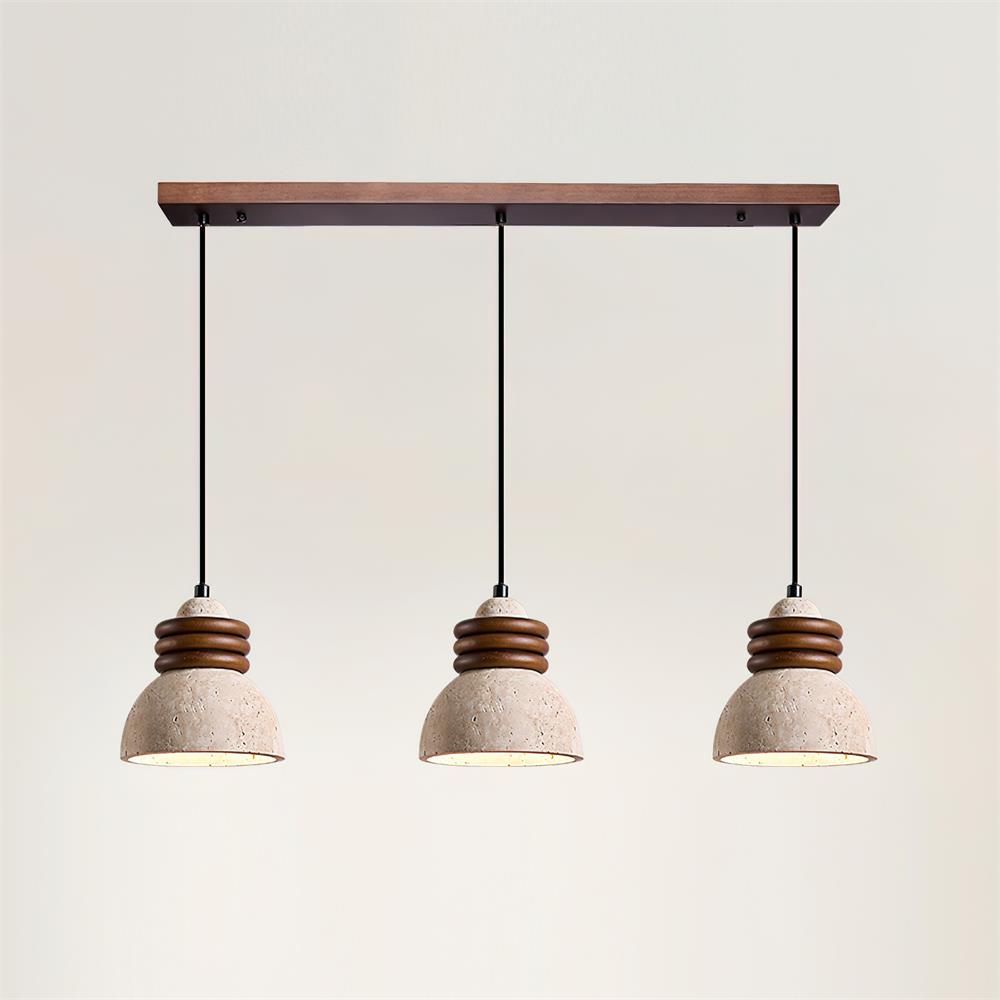 Dome Ambient Pendant Lamp With Walnut Wood Rings And Travertine