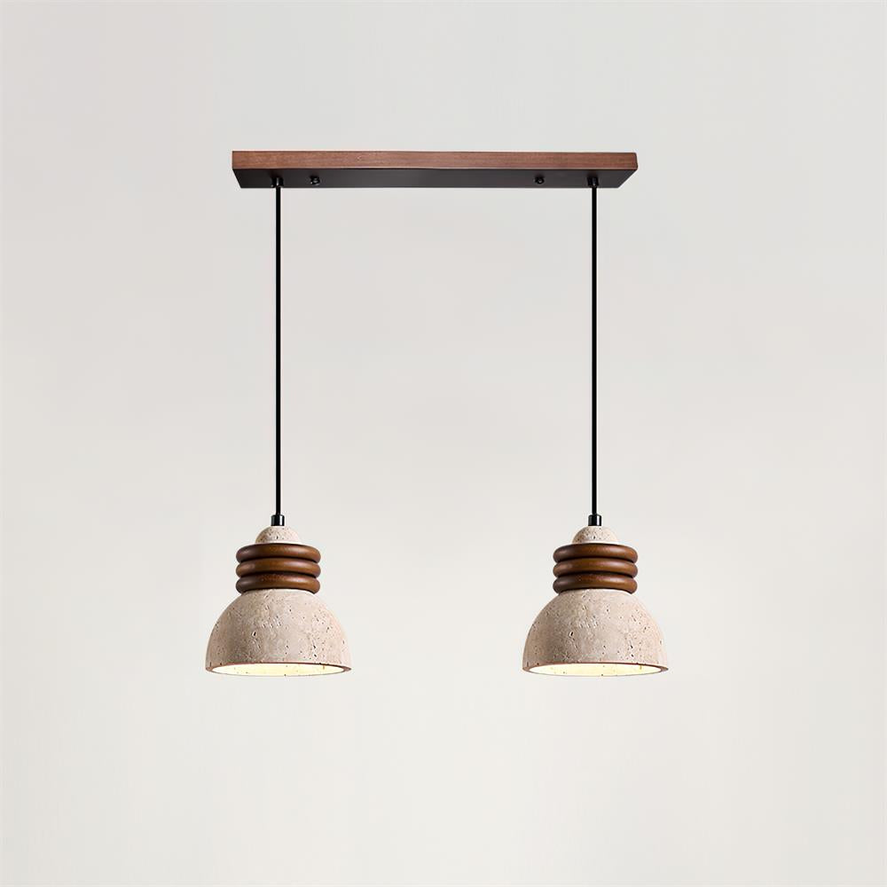 Dome Ambient Pendant Lamp With Walnut Wood Rings And Travertine