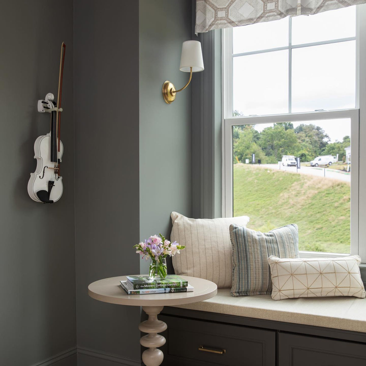 Black Brass Finish Curved Arms Wall Lamp With White Fabric Shades