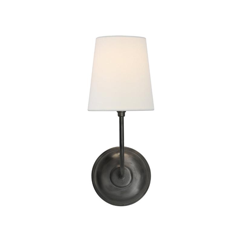 Black Brass Finish Curved Arms Wall Lamp With White Fabric Shades