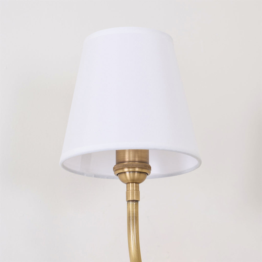 Black Brass Finish Curved Arms Wall Lamp With White Fabric Shades