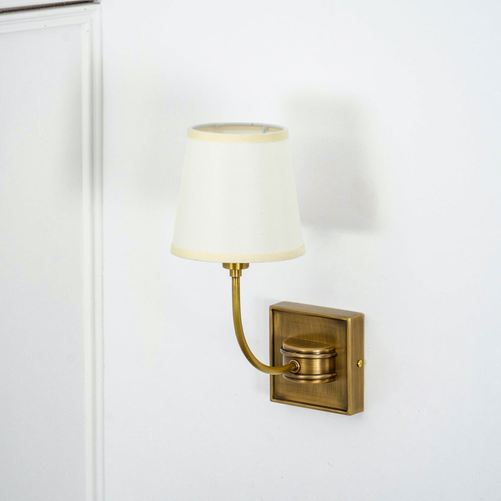 Black Brass Finish Curved Arms Wall Lamp With White Fabric Shades