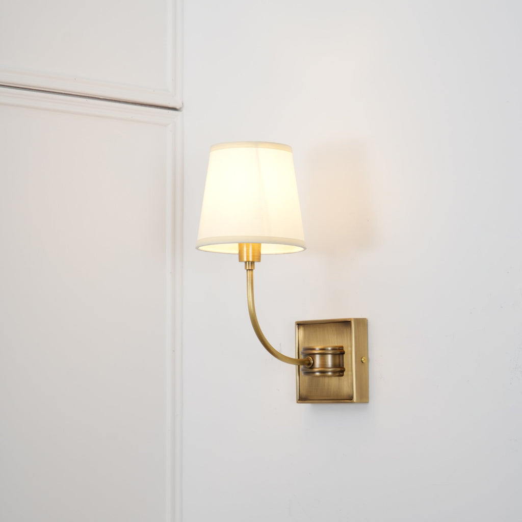 Black Brass Finish Curved Arms Wall Lamp With White Fabric Shades
