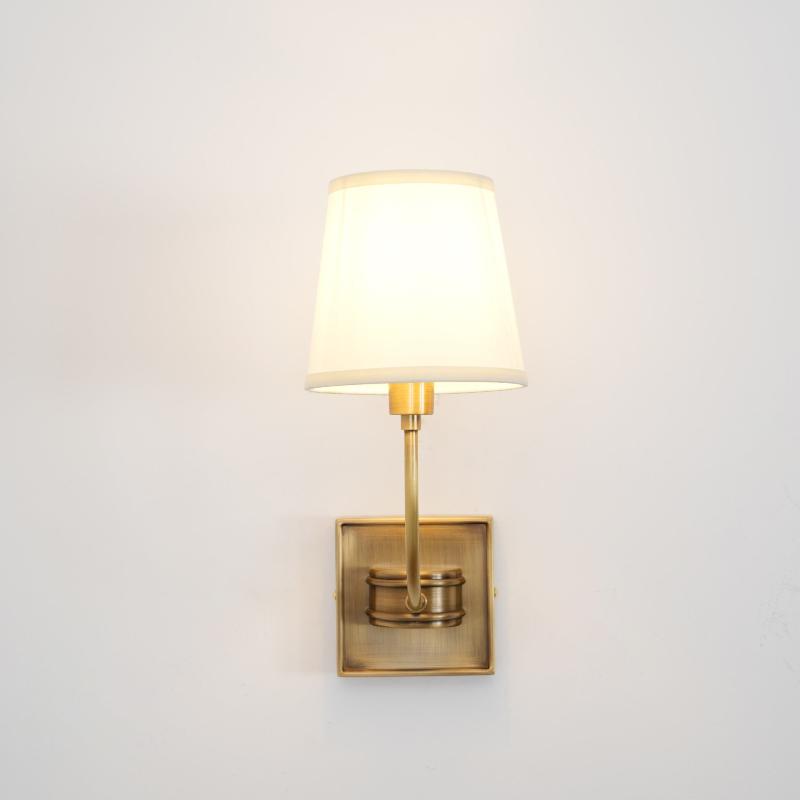 Black Brass Finish Curved Arms Wall Lamp With White Fabric Shades