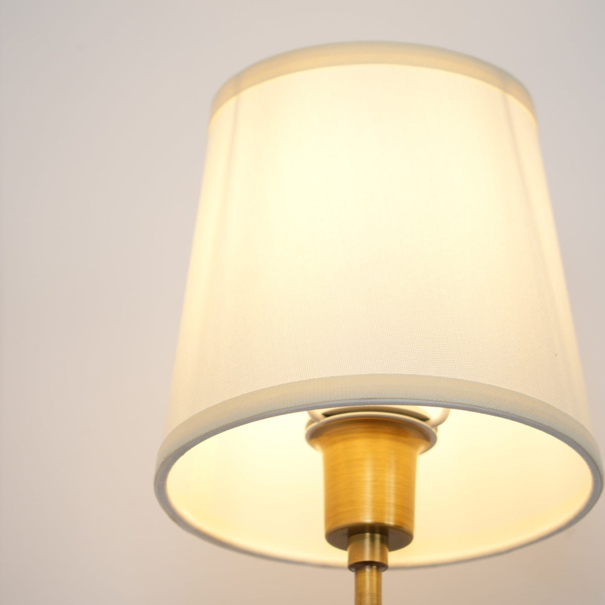 Black Brass Finish Curved Arms Wall Lamp With White Fabric Shades