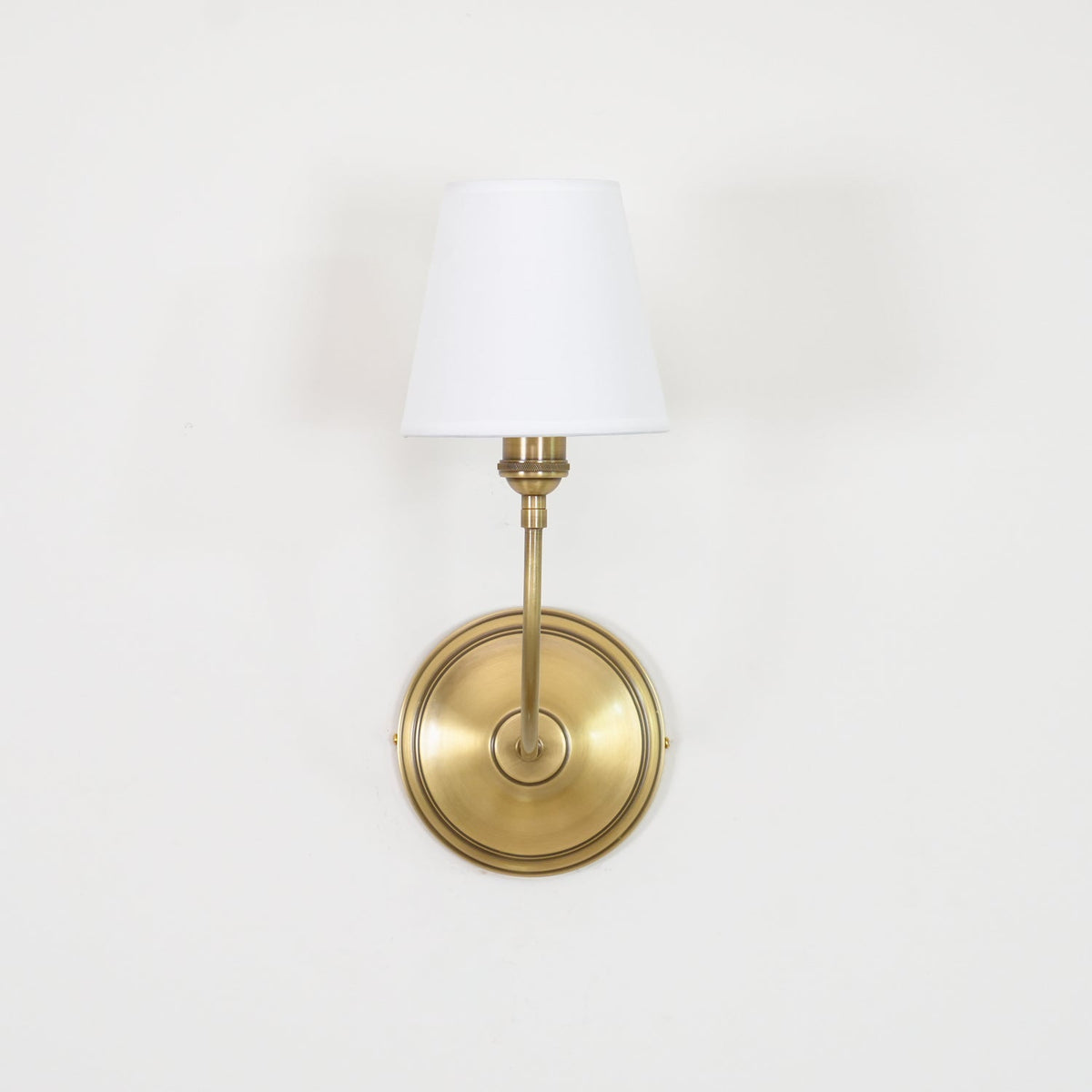 Black Brass Finish Curved Arms Wall Lamp With White Fabric Shades