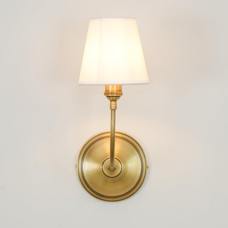Black Brass Finish Curved Arms Wall Lamp With White Fabric Shades