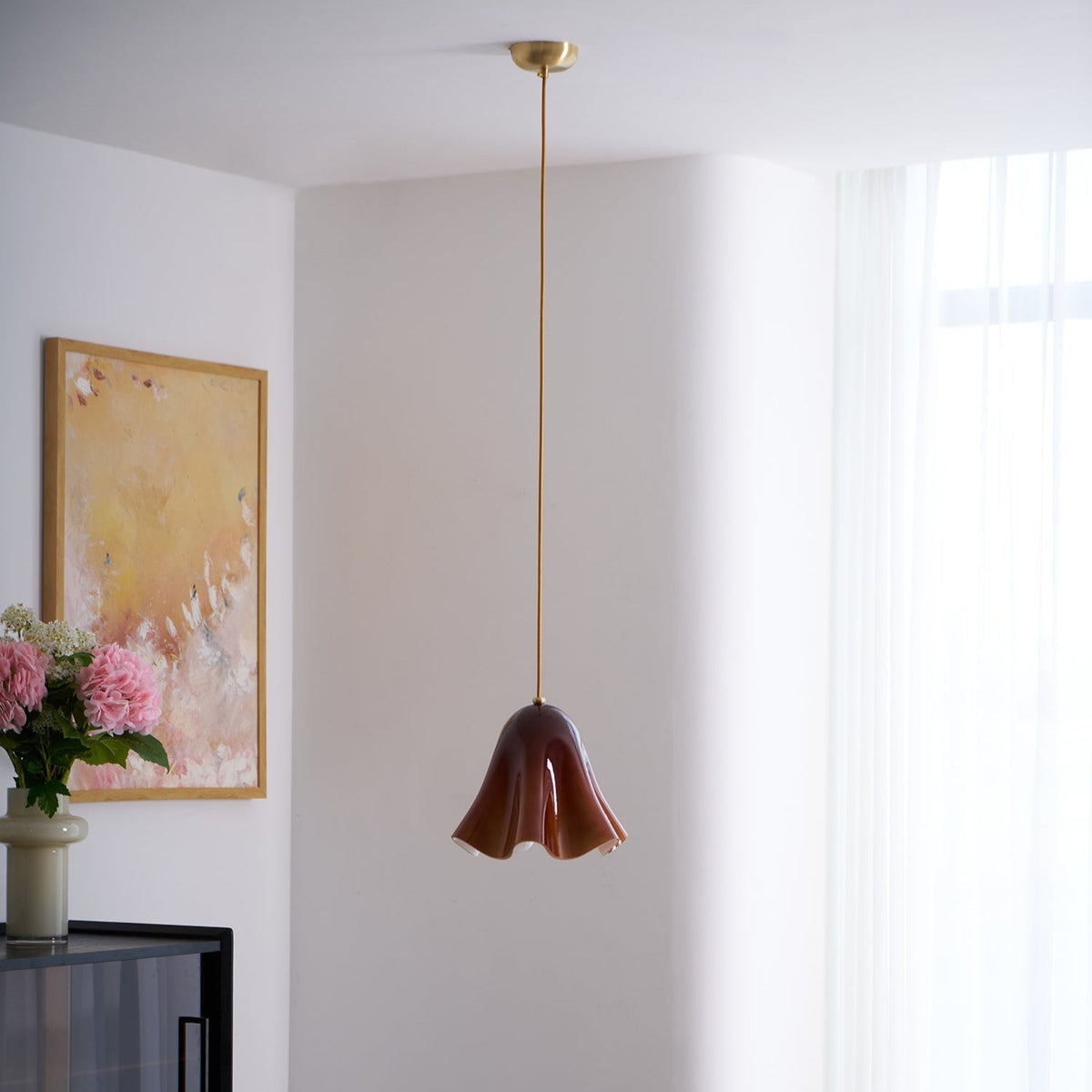 Ambient Glow Elegant Brass Glass Pendant Light