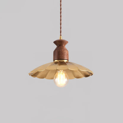 Warm Ambience Walnut Wood Brass Pendant Lamp