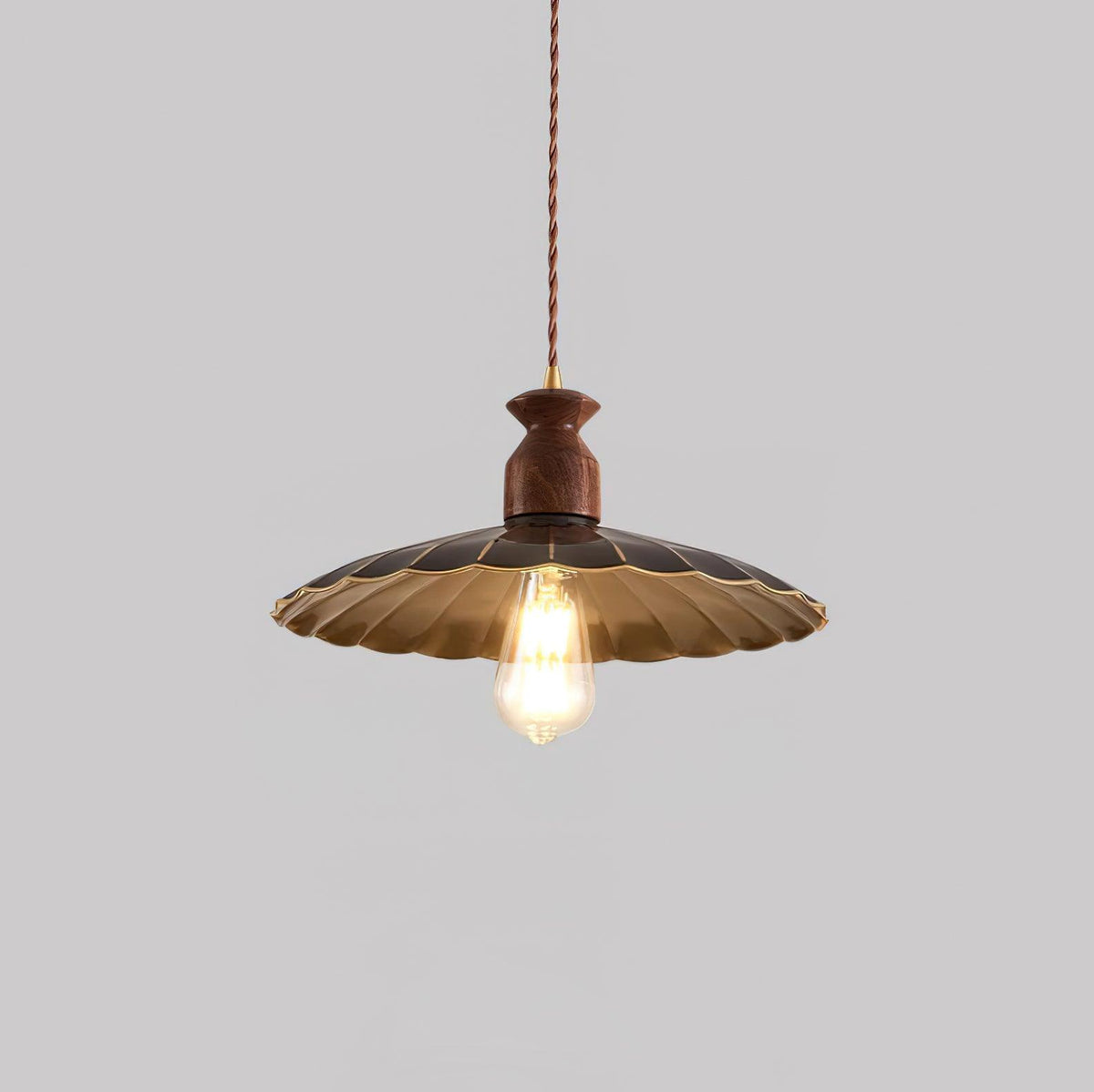 Warm Ambience Walnut Wood Brass Pendant Lamp