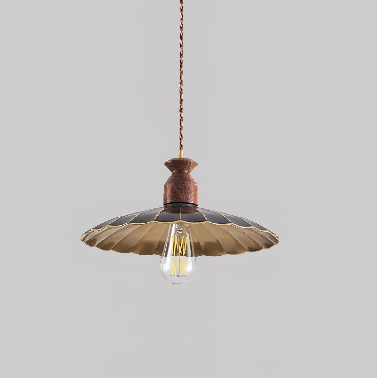 Warm Ambience Walnut Wood Brass Pendant Lamp