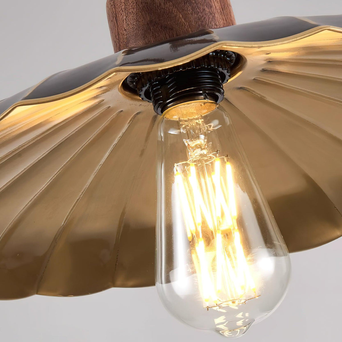 Warm Ambience Walnut Wood Brass Pendant Lamp