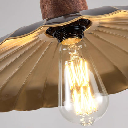Warm Ambience Walnut Wood Brass Pendant Lamp