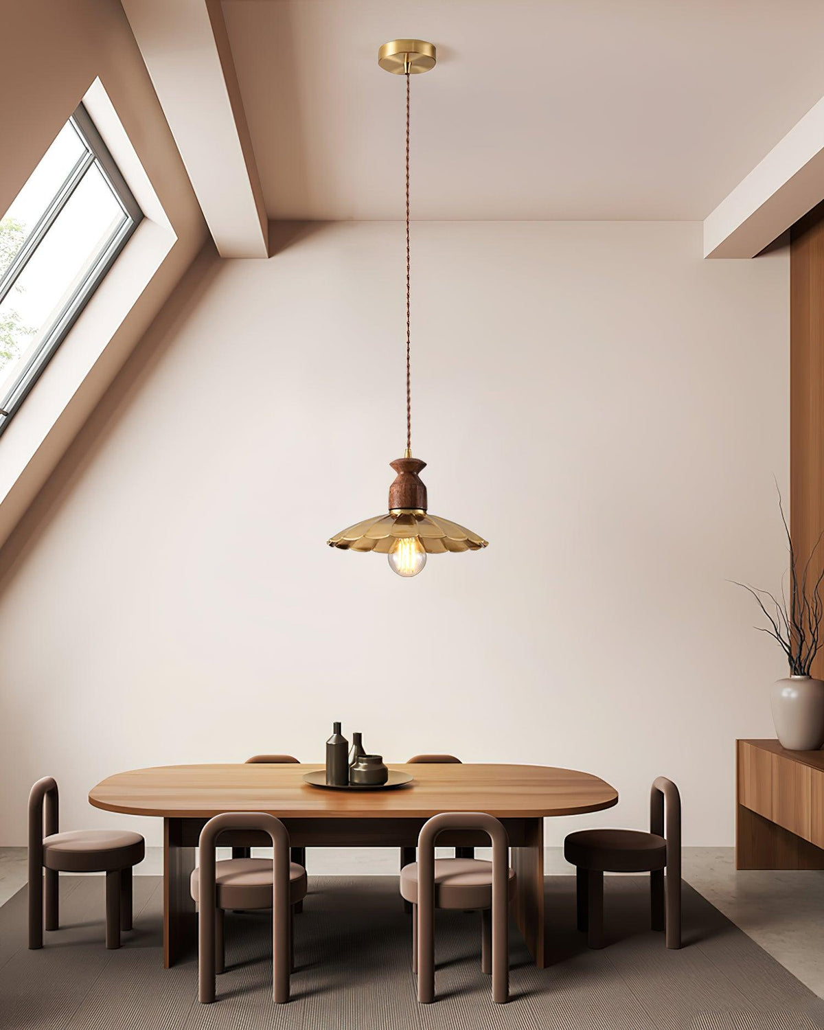 Warm Ambience Walnut Wood Brass Pendant Lamp