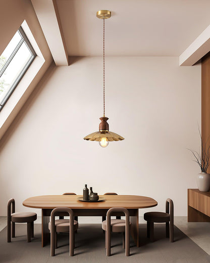 Warm Ambience Walnut Wood Brass Pendant Lamp