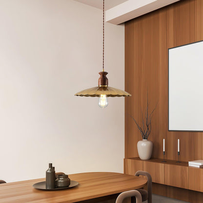 Warm Ambience Walnut Wood Brass Pendant Lamp