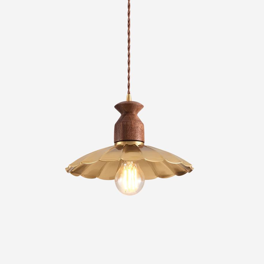 Warm Ambience Walnut Wood Brass Pendant Lamp