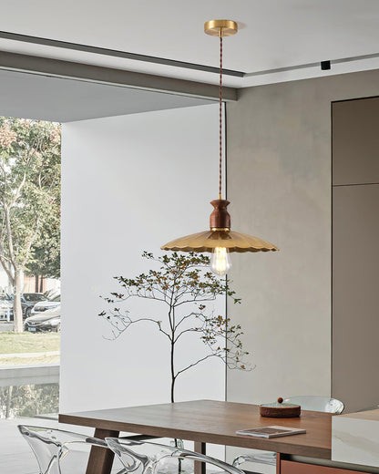 Warm Ambience Walnut Wood Brass Pendant Lamp