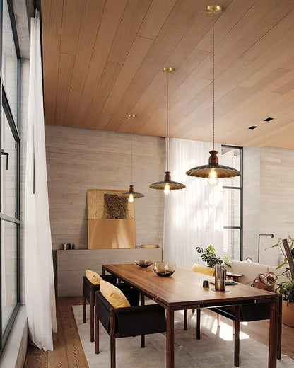 Warm Ambience Walnut Wood Brass Pendant Lamp