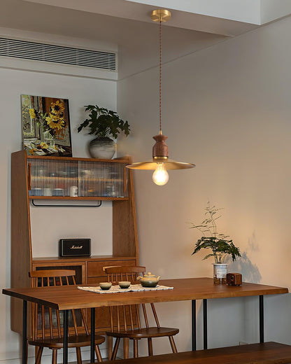Warm Ambience Walnut Wood Brass Pendant Lamp
