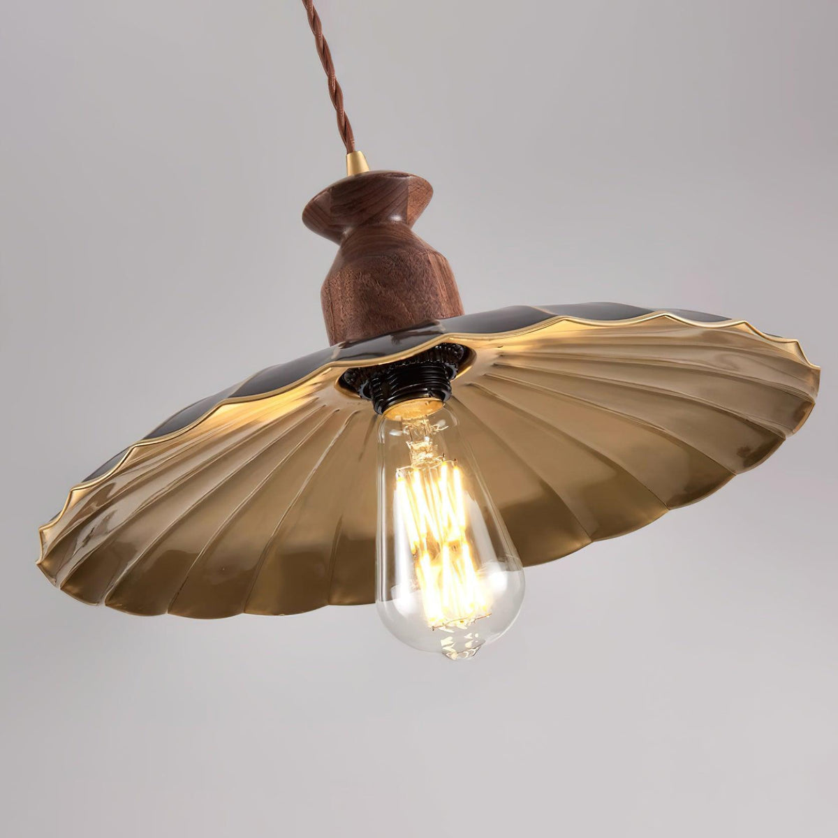 Warm Ambience Walnut Wood Brass Pendant Lamp