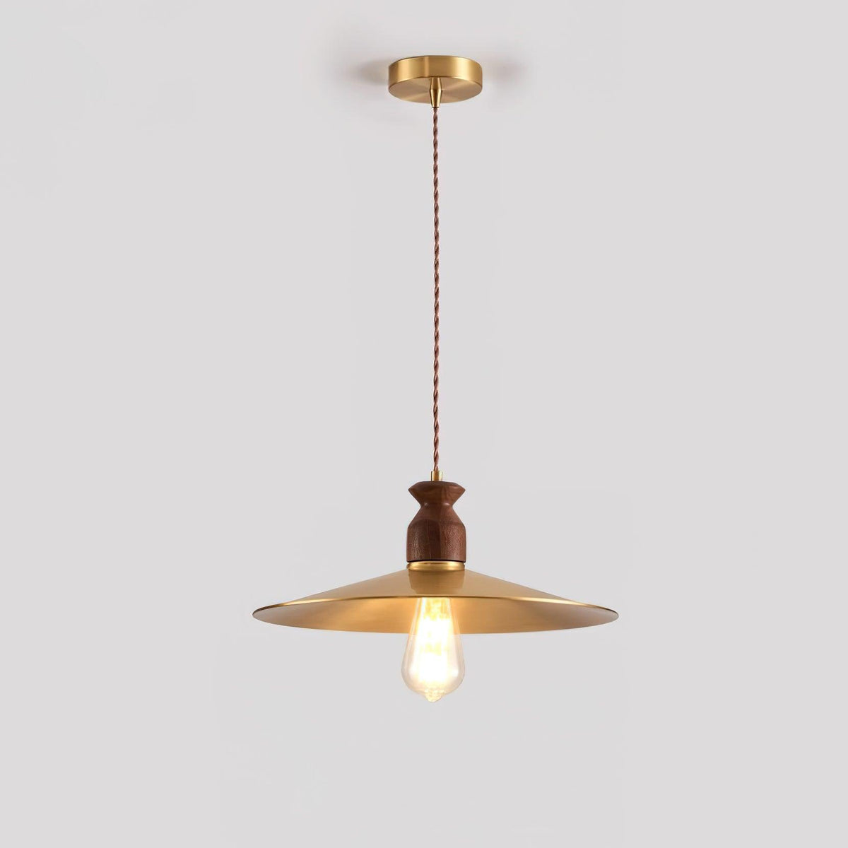 Warm Ambience Walnut Wood Brass Pendant Lamp