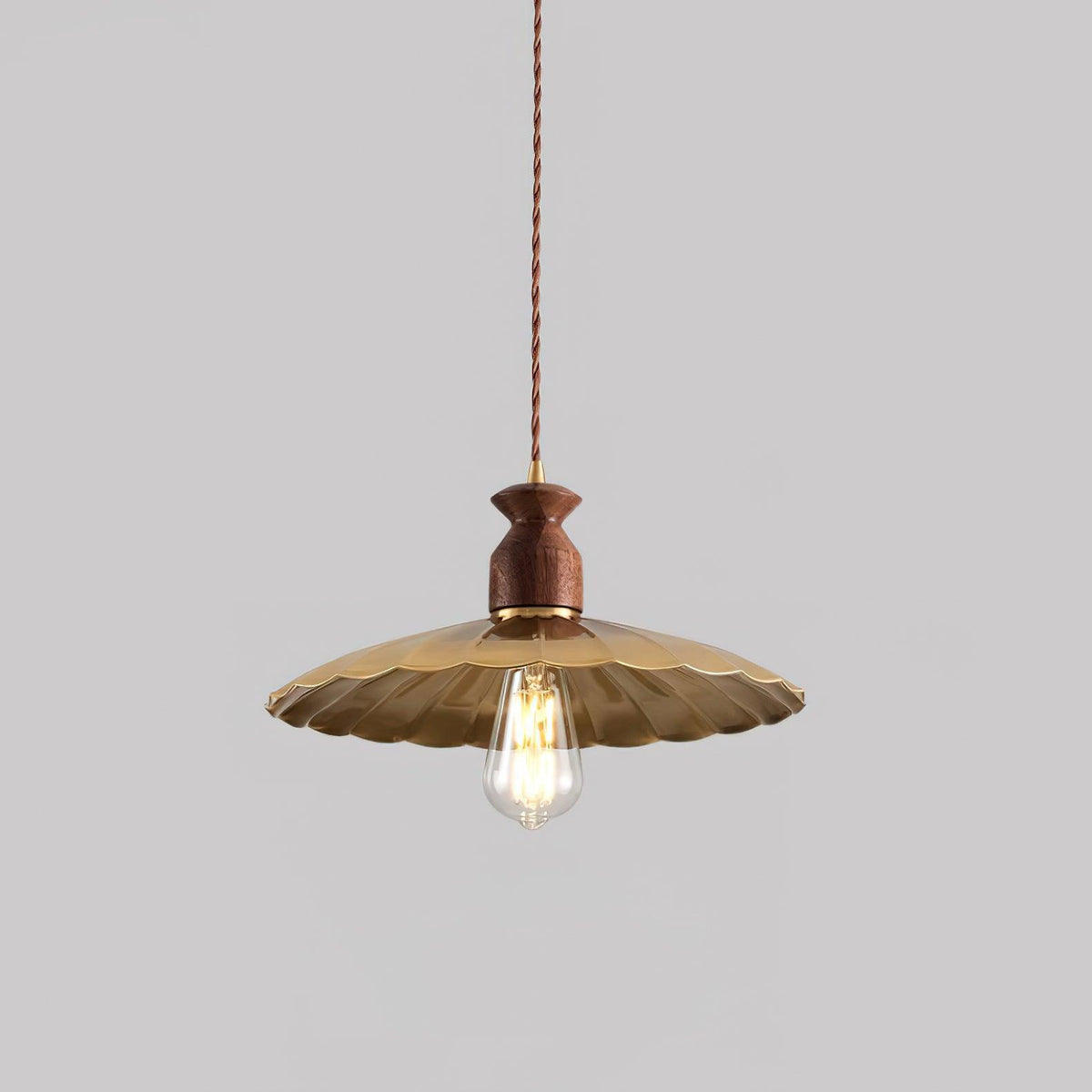 Warm Ambience Walnut Wood Brass Pendant Lamp