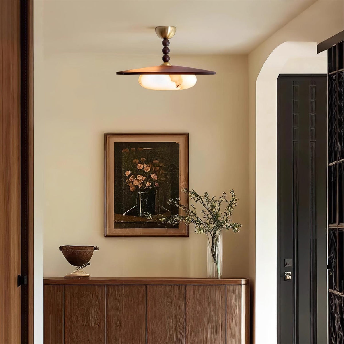 Imitation Alabaster Diffuser With Walnut Wood Ceiling Light