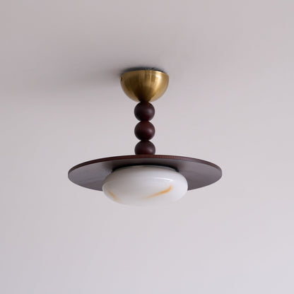 Imitation Alabaster Diffuser With Walnut Wood Ceiling Light
