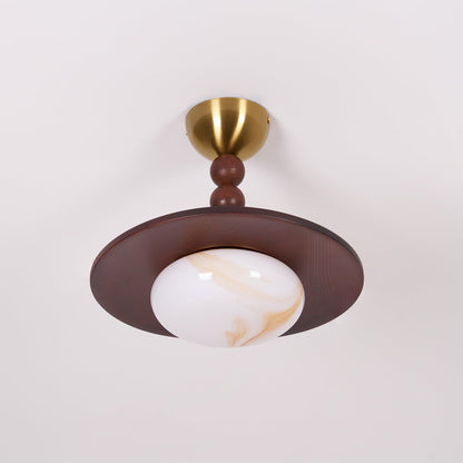 Imitation Alabaster Diffuser With Walnut Wood Ceiling Light