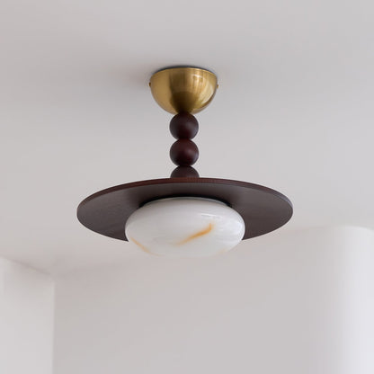 Ceiling Light White And Walnut Diffuser Imitation Alabaster