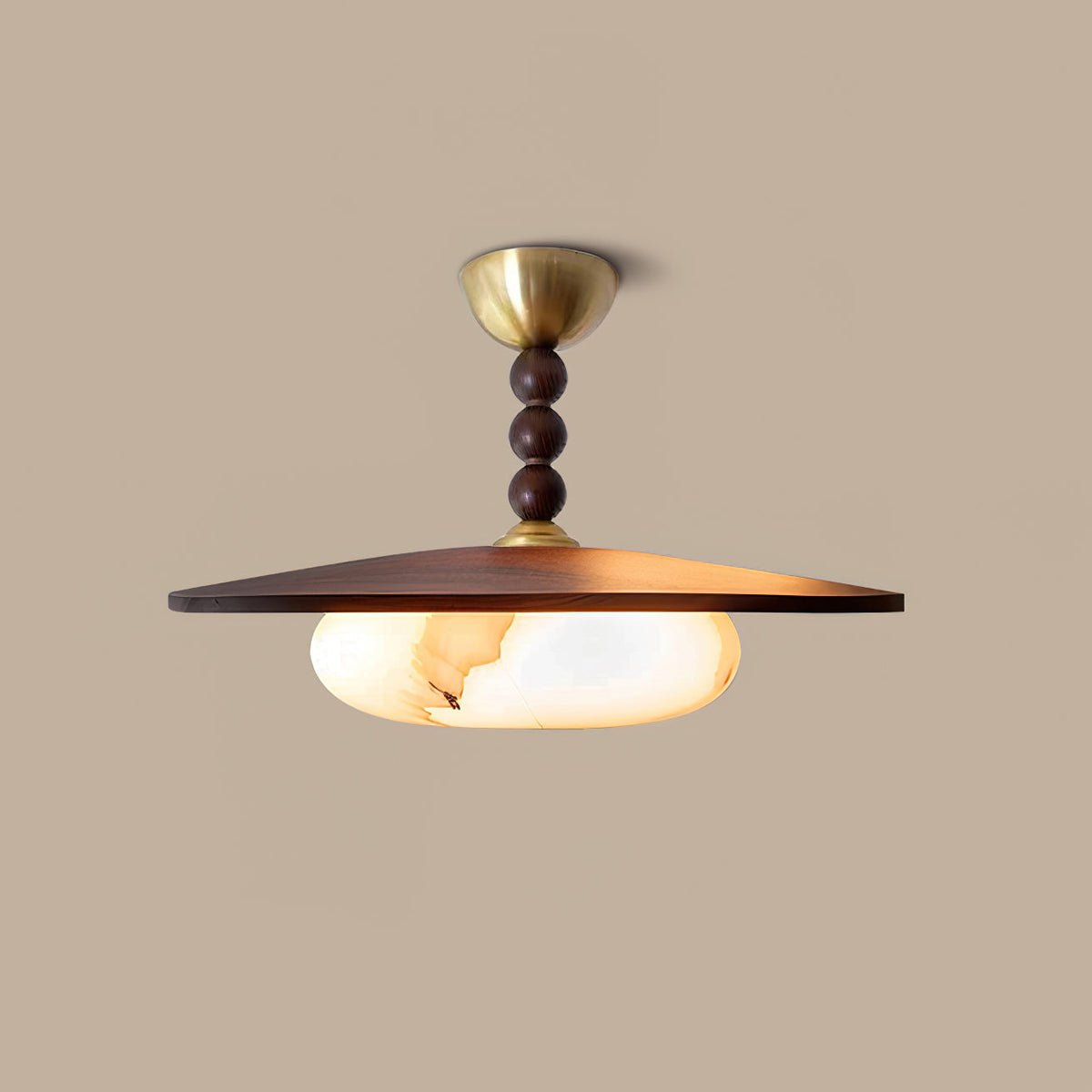 Imitation Alabaster Diffuser With Walnut Wood Ceiling Light