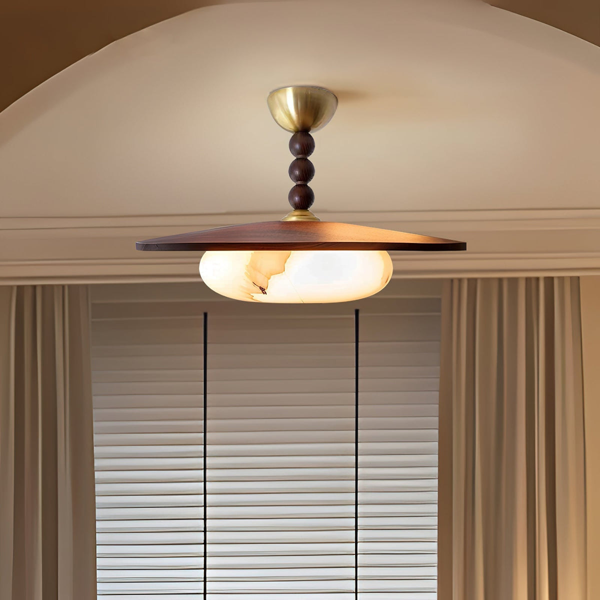 Ceiling Light White And Walnut Diffuser Imitation Alabaster