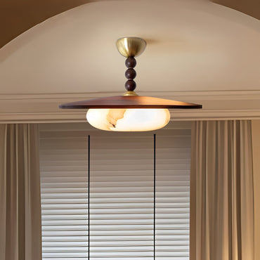 Ceiling Light White And Walnut Diffuser Imitation Alabaster
