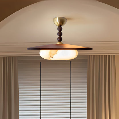 Ceiling Light White And Walnut Diffuser Imitation Alabaster